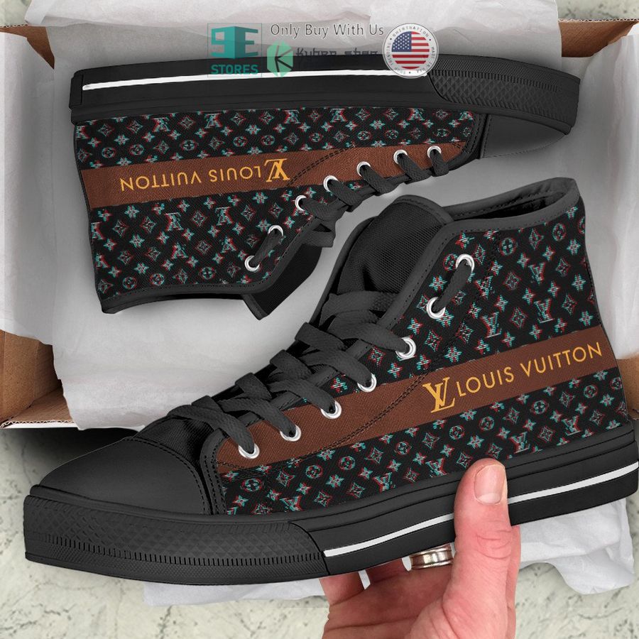louis vuitton logo black brown canvas high top shoes 1 79268
