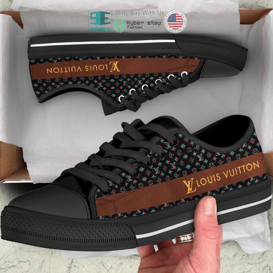 louis vuitton logo black brown canvas low top shoes 1 30187