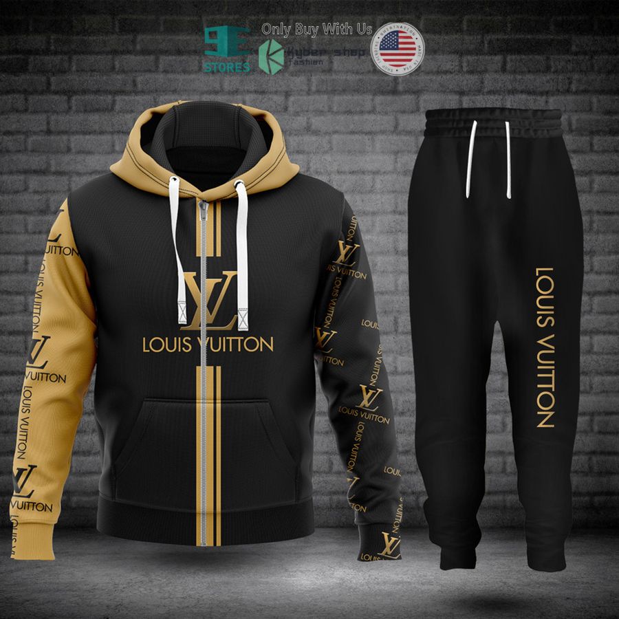 louis vuitton logo black brown zip hoodie long pants 1 39642