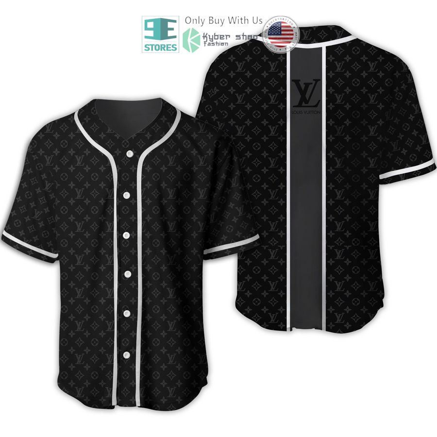 louis vuitton logo black pattern baseball jersey 1 14314