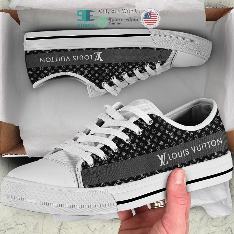 louis vuitton logo black white canvas low top shoes 1 58951