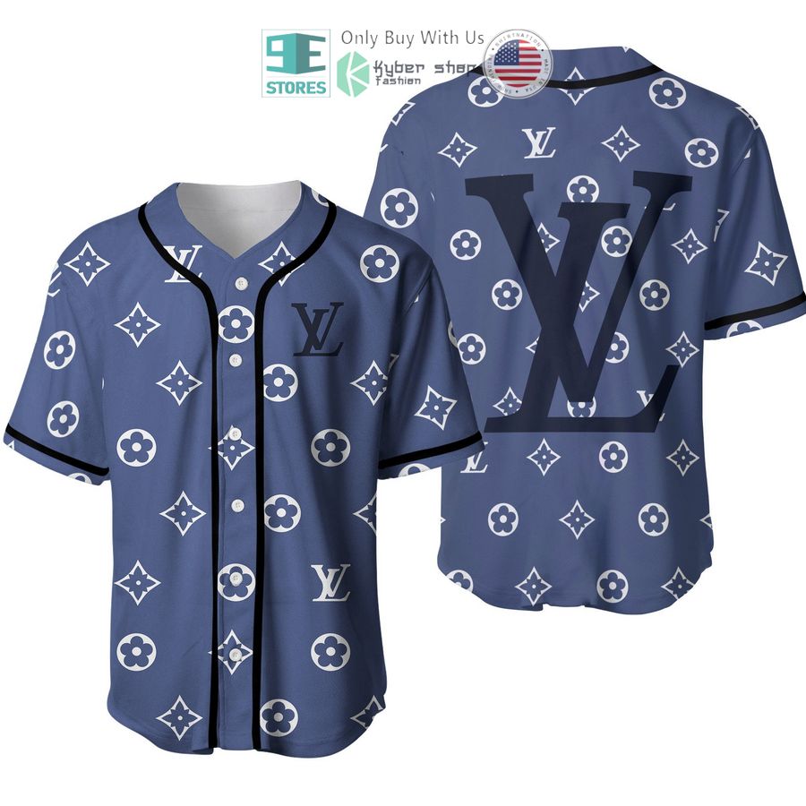 louis vuitton logo blue pattern baseball jersey 1 14548