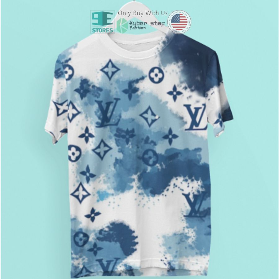 louis vuitton logo pattern white blue 3d t shirt 1 42835