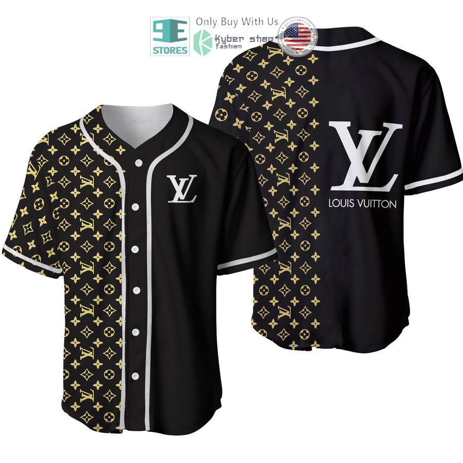 louis vuitton luxury brand logo black yellow baseball jersey 1 40827