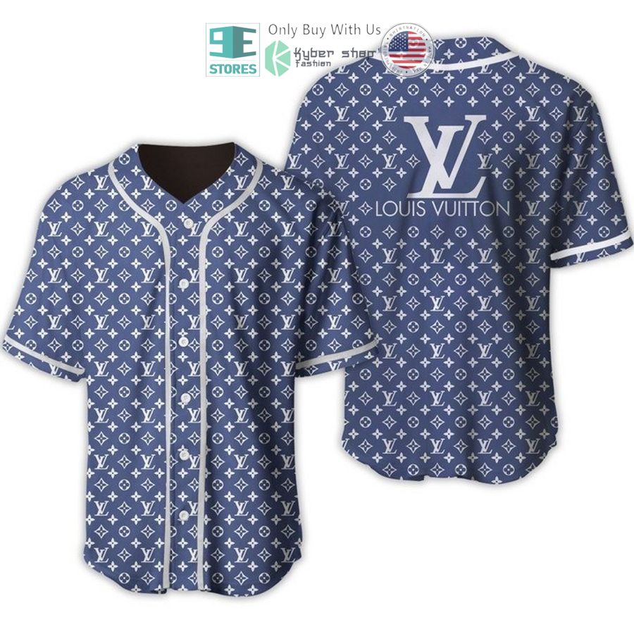 louis vuitton luxury brand logo blue pattern baseball jersey 1 29132