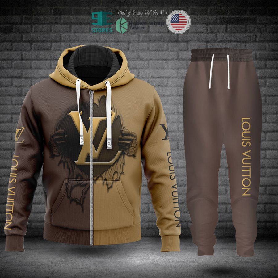 louis vuitton lv logo brown zip hoodie long pants 1 69663