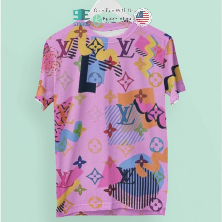 louis vuitton multicolor pink 3d t shirt 1 85407