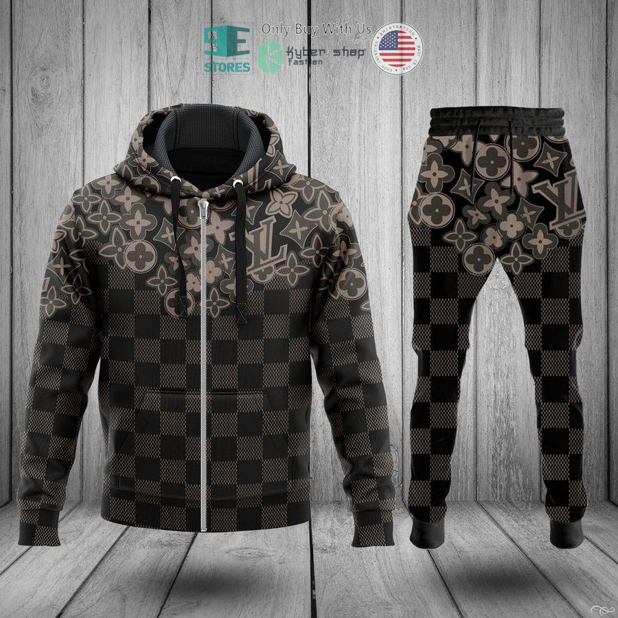 louis vuitton pattern damier black zip hoodie long pants 1 39393