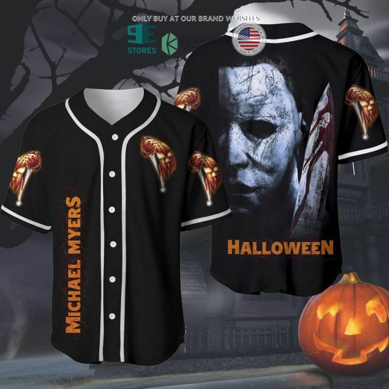 michael myers pumpkin halloween baseball jersey 1 68606