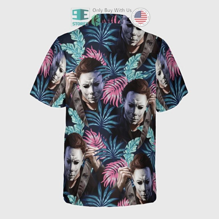 micheal myers tropical leaves dark blue hawaiian shirt 3 16765