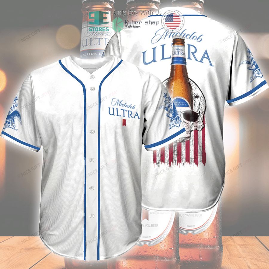 michelob ultra skull united states flag white baseball jersey 1 9399