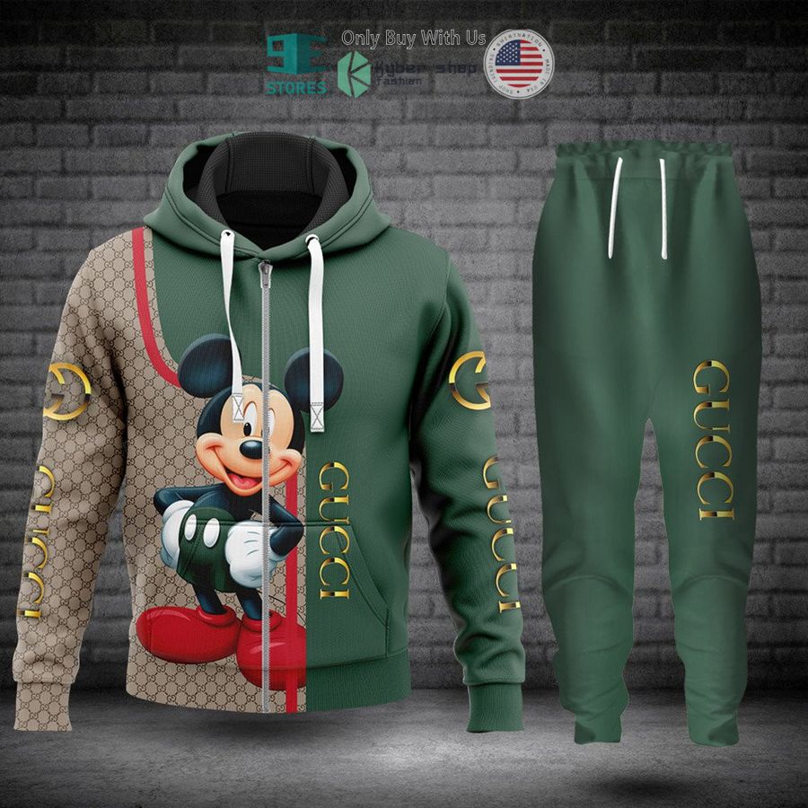 mickey mouse gucci khaki green zip hoodie long pants 1 92673