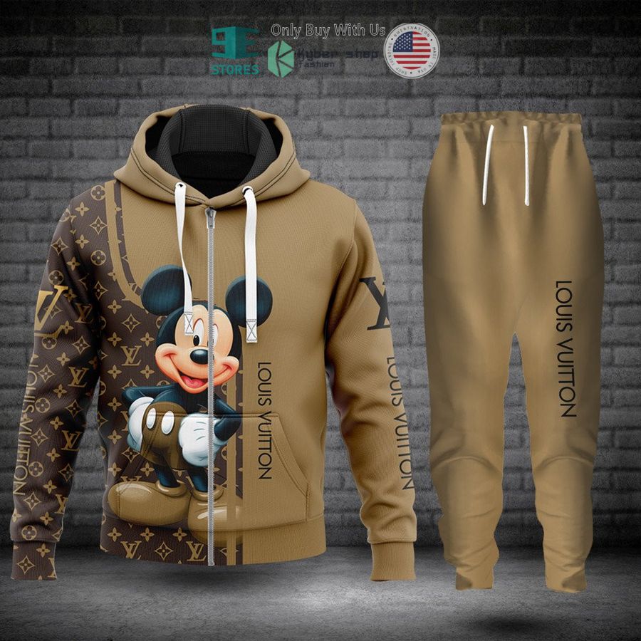 mickey mouse louis vuitton brown zip hoodie long pants 1 30231