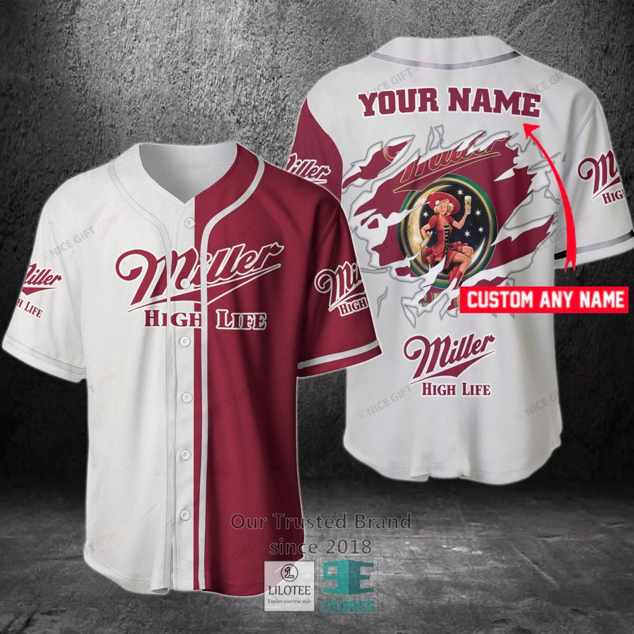 miller high life your name red white baseball jersey 1 21045