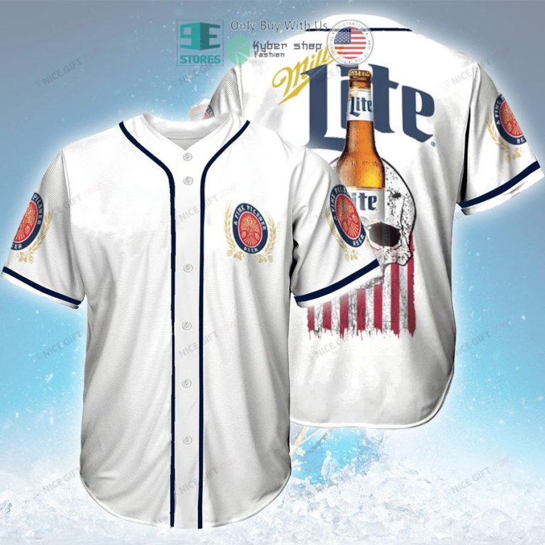 miller lite skull united states flag white baseball jersey 1 9063