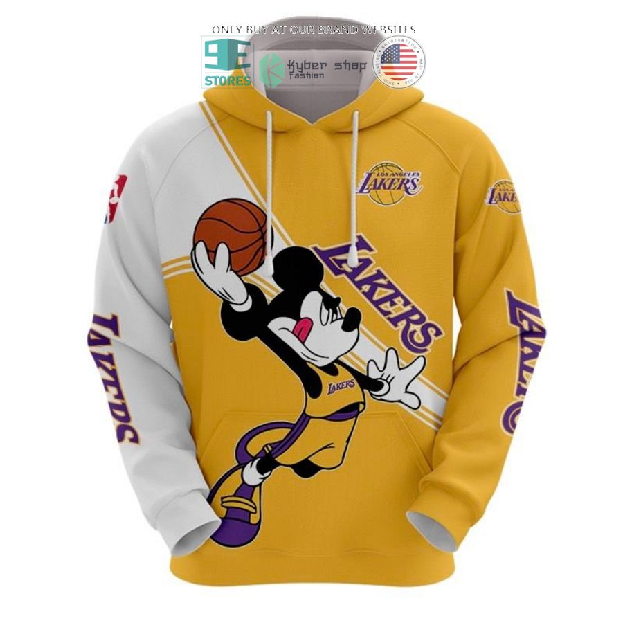 nba los angeles lakers mickey mouse yellow white shirt hoodie 2 65319