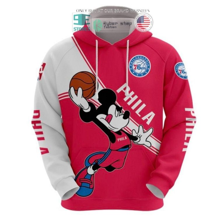 nba philadelphia 76ers mickey mouse red white shirt hoodie 2 31675