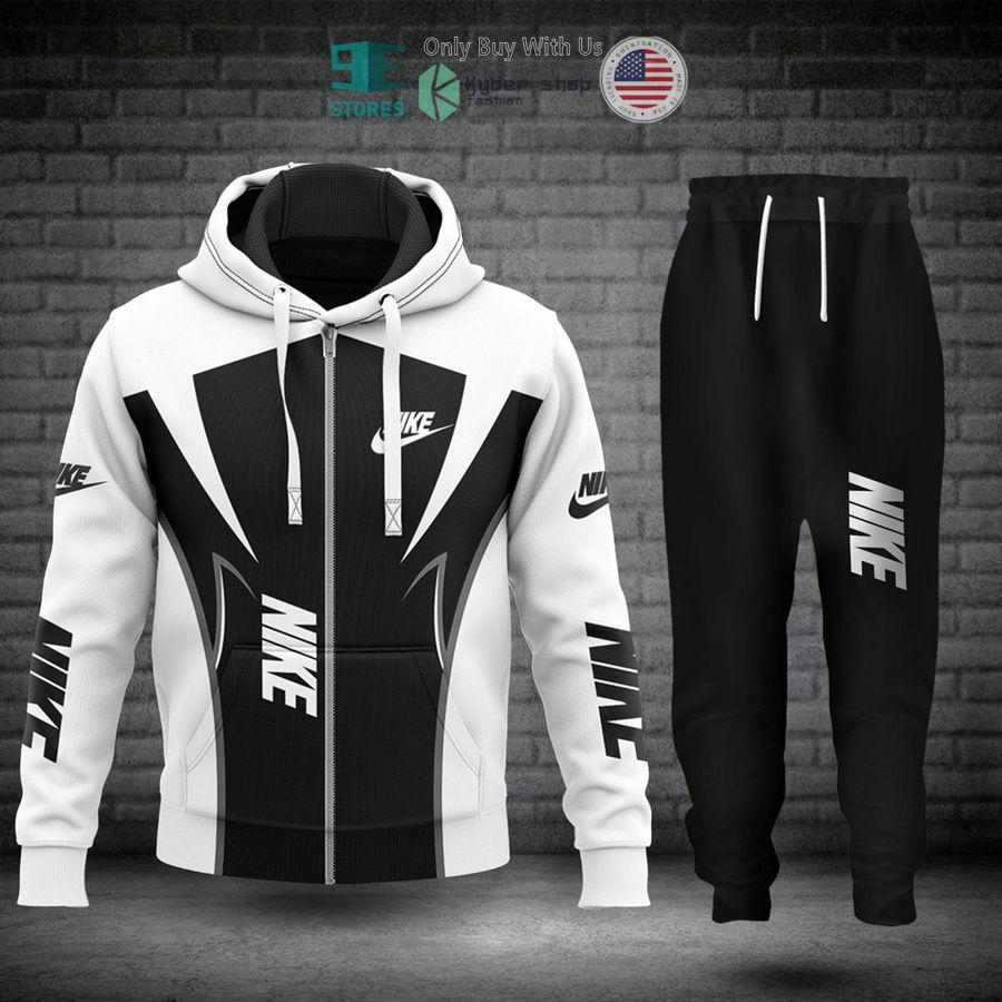nike brand logo black white zip hoodie long pants 1 14945