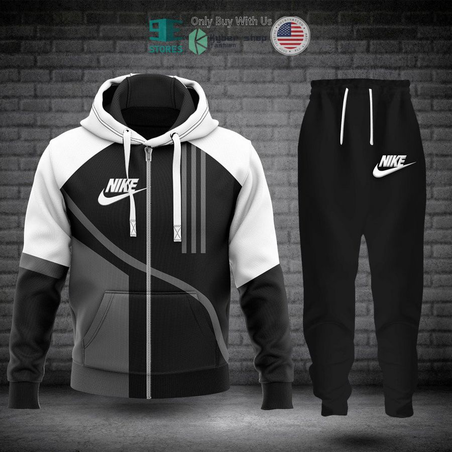 nike brand logo white black zip hoodie long pants 1 73421