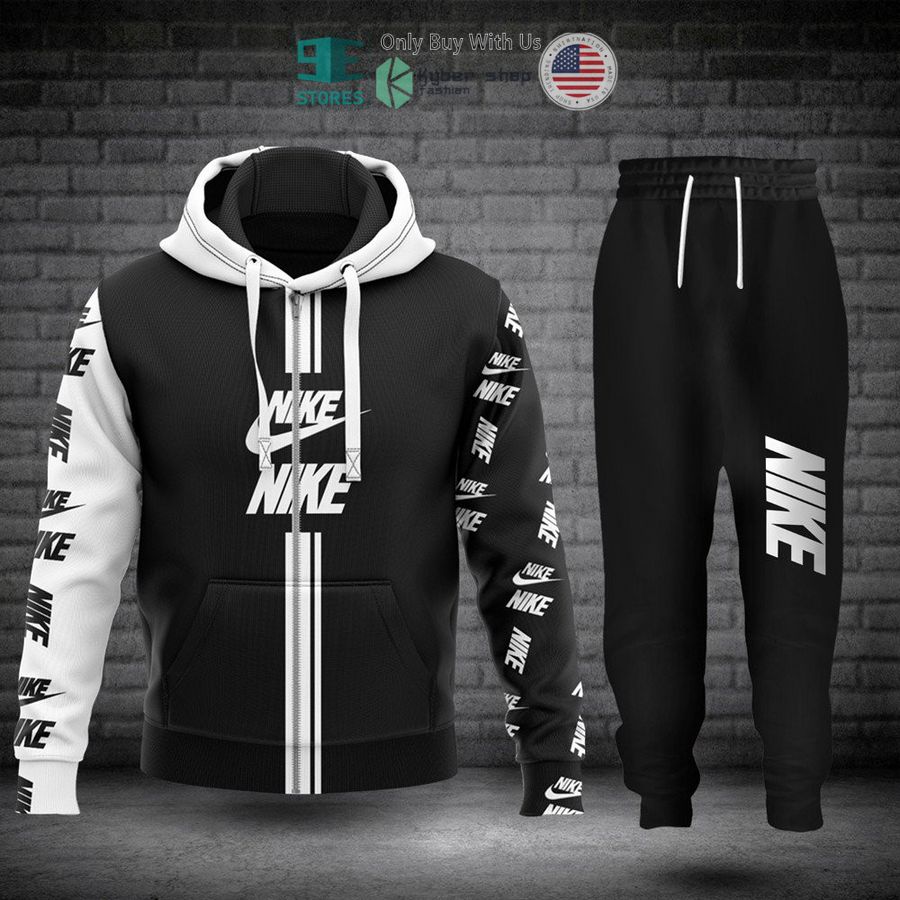 nike logo black white zip hoodie long pants 1 1449