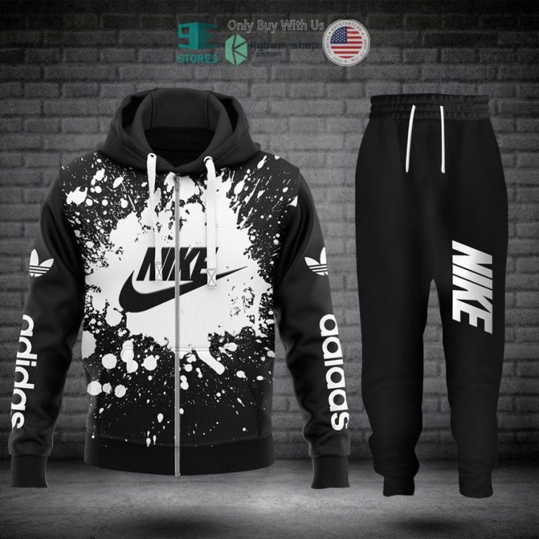 nike logo paint white black zip hoodie long pants 1 19357