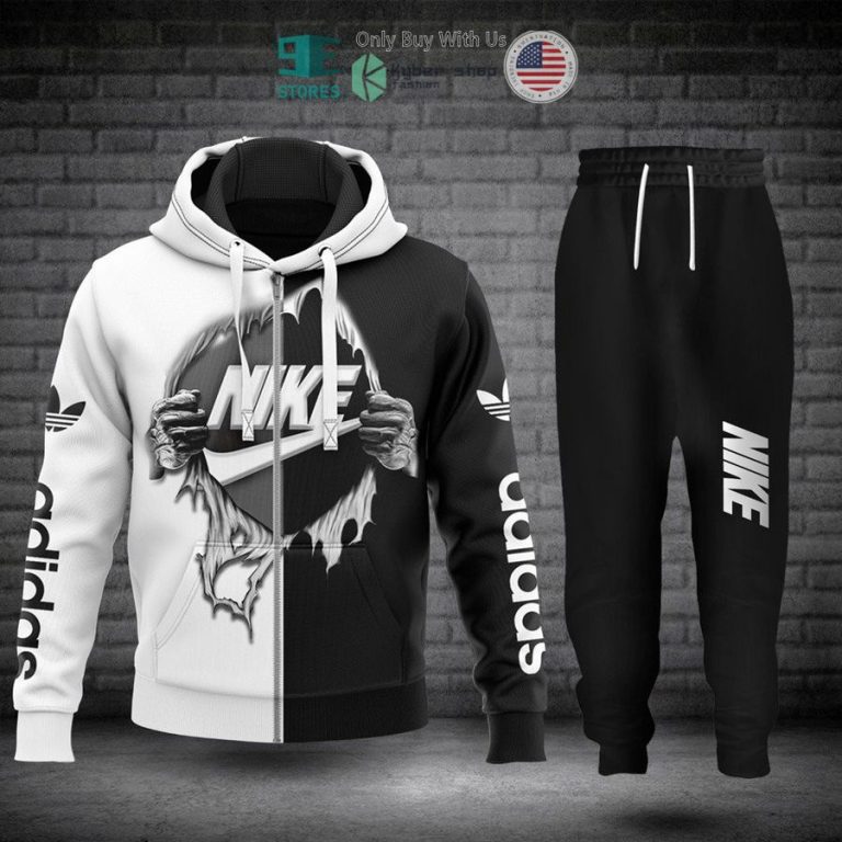 nike logo white black zip hoodie long pants 1 84376