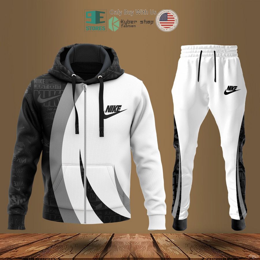 nike white black zip hoodie long pants 1 31365