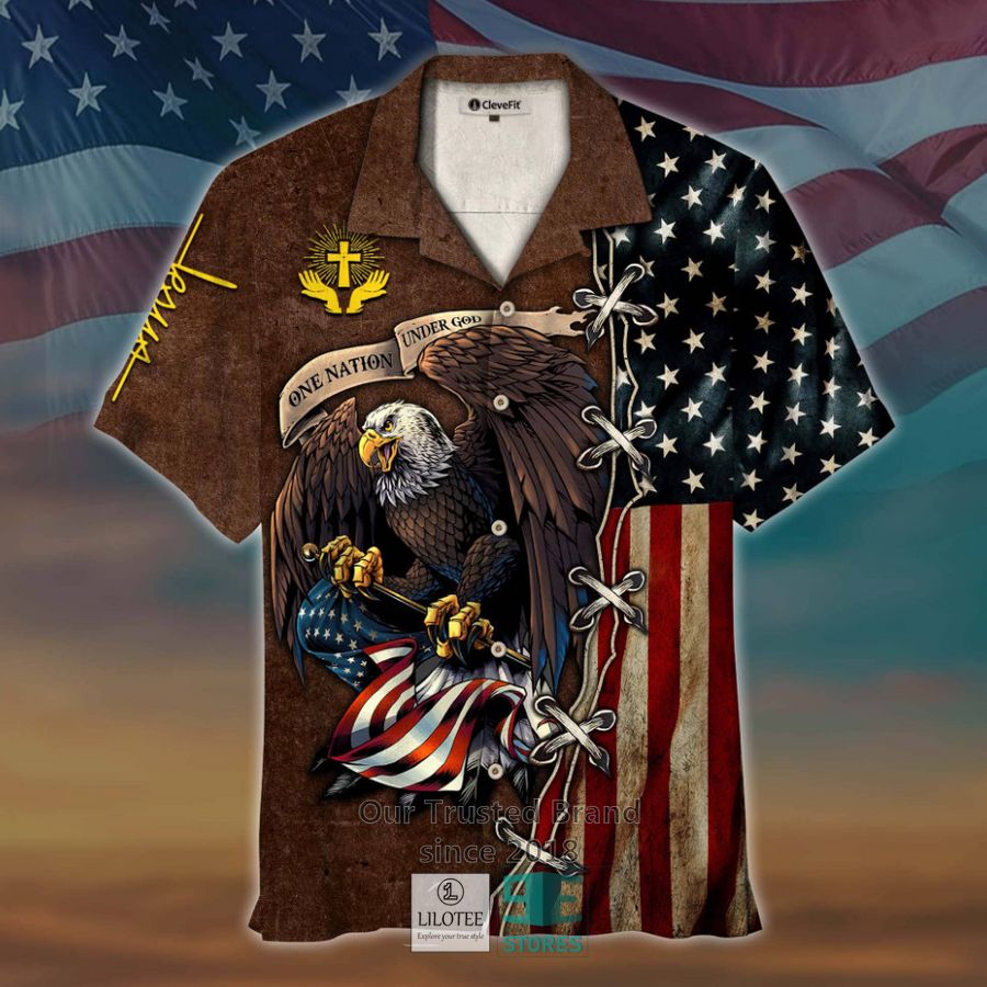one nation under god eagle us flag brown hawaiian shirt 1 48502