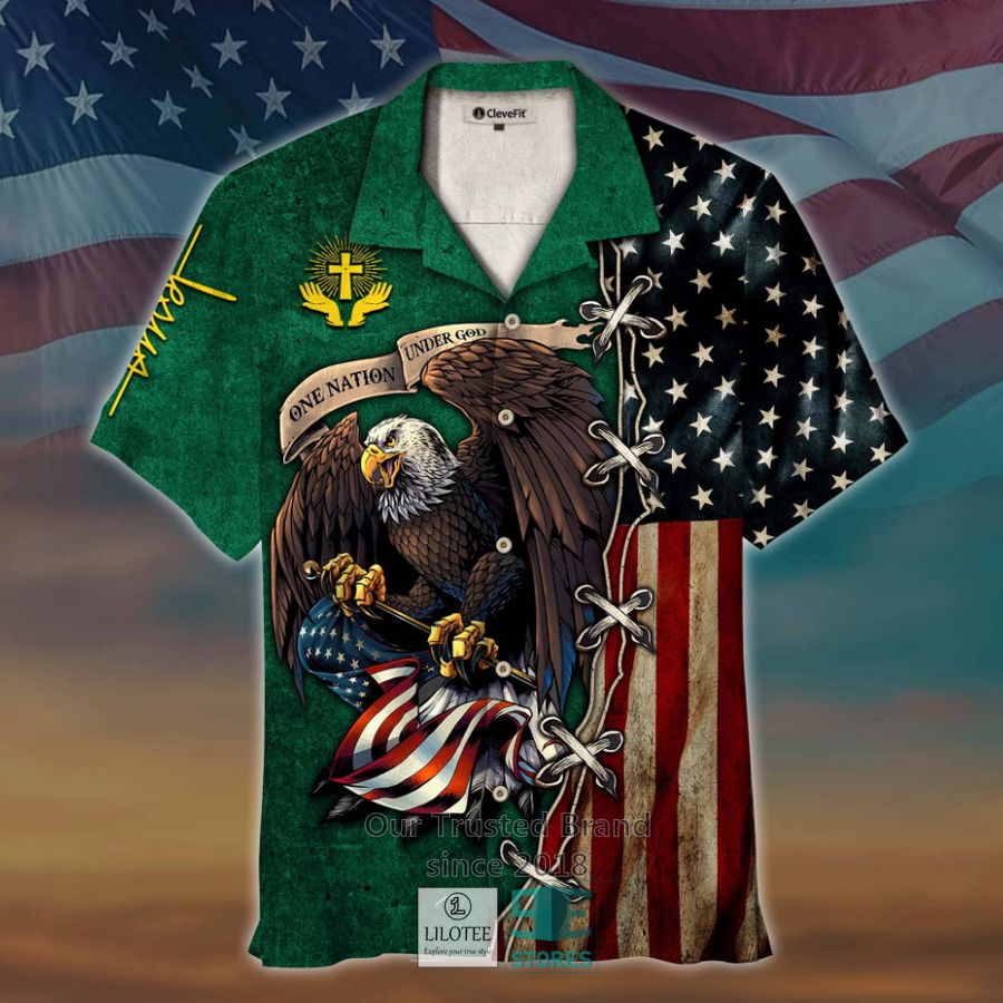 one nation under god eagle us flag green hawaiian shirt 1 82997