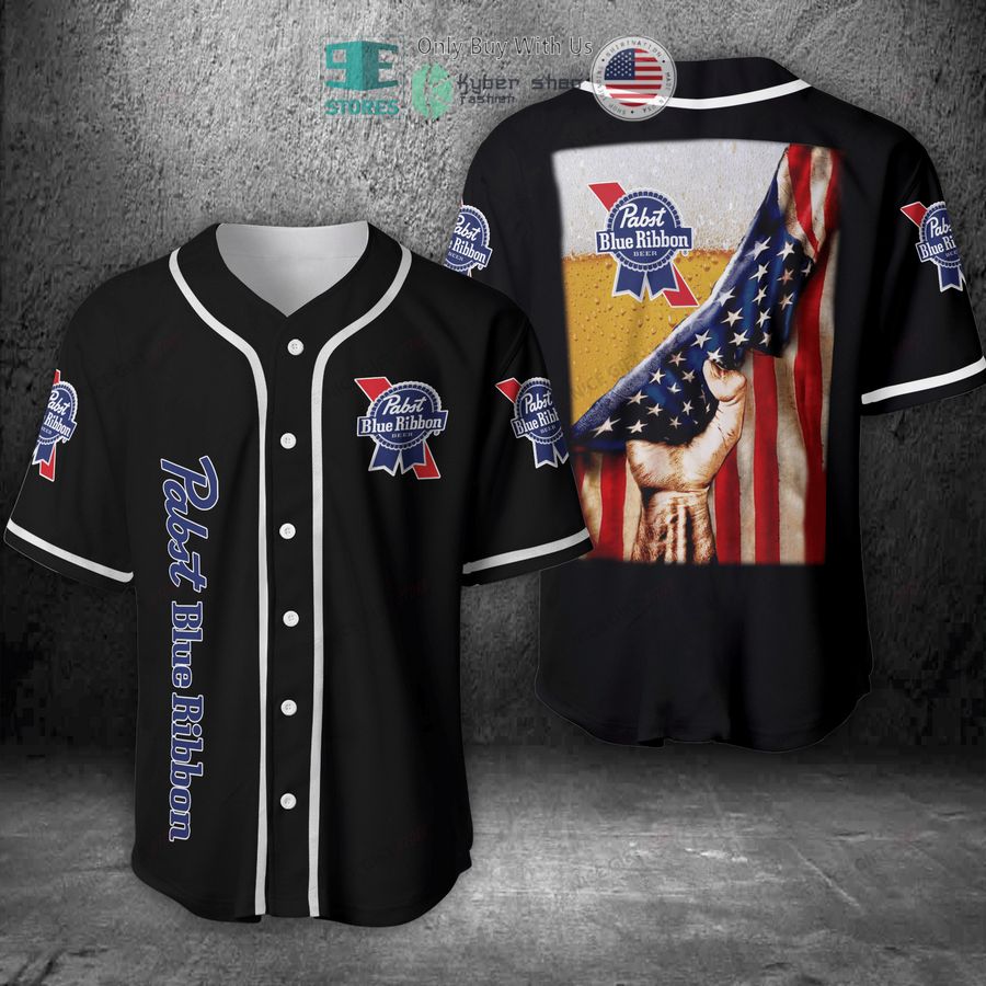 pabst blue ribbon beer united states flag black baseball jersey 1 57814