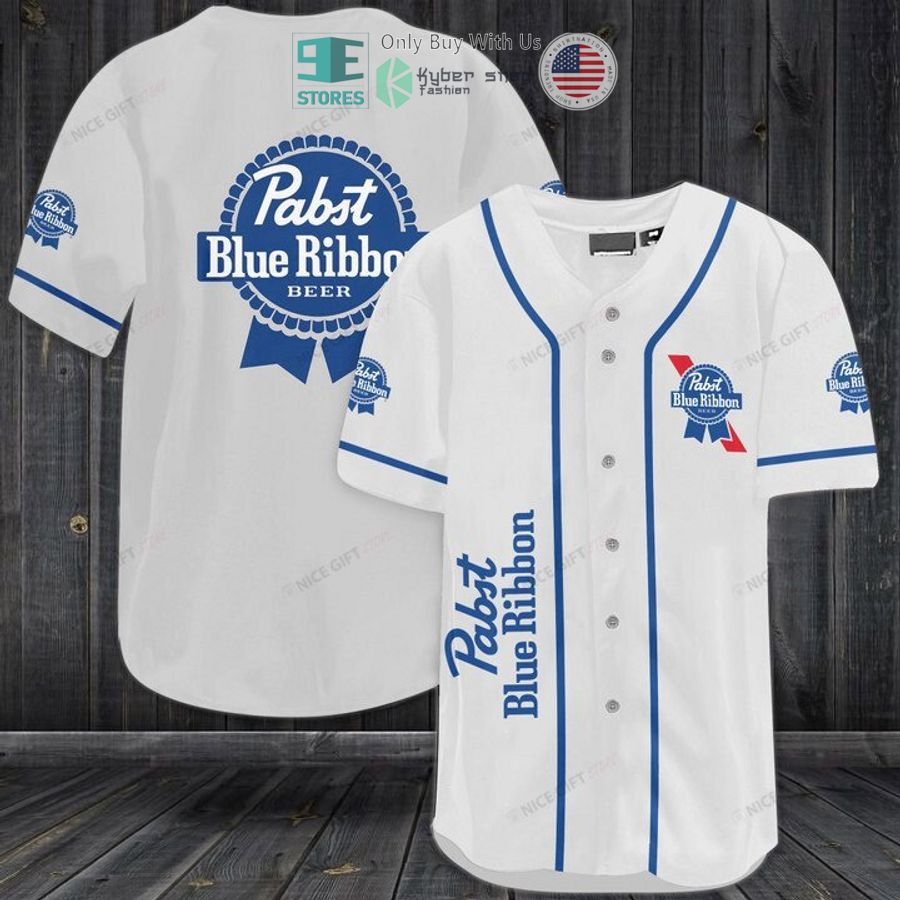 pabst blue ribbon beer white baseball jersey 1 35489