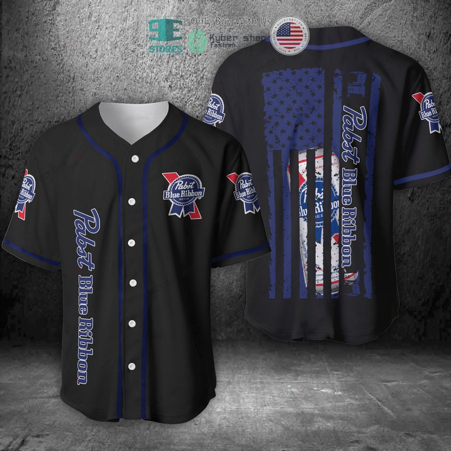 pabst blue ribbon can united states flag black blue baseball jersey 1 46593