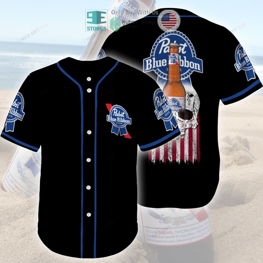 pabst blue ribbon skull united states flag black baseball jersey 1 35647
