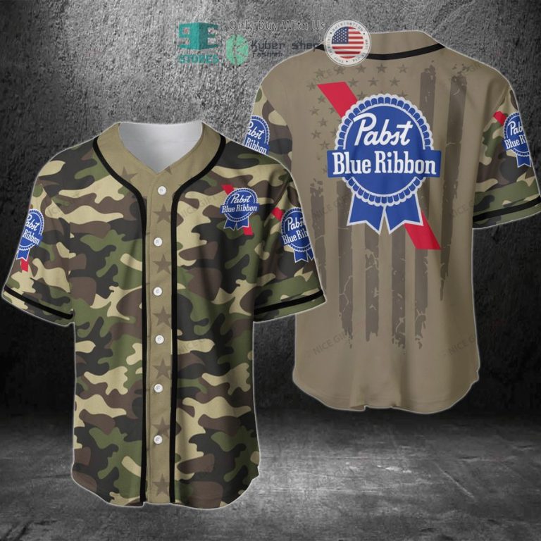 pabst blue ribbon united states flag green camo baseball jersey 1 47388