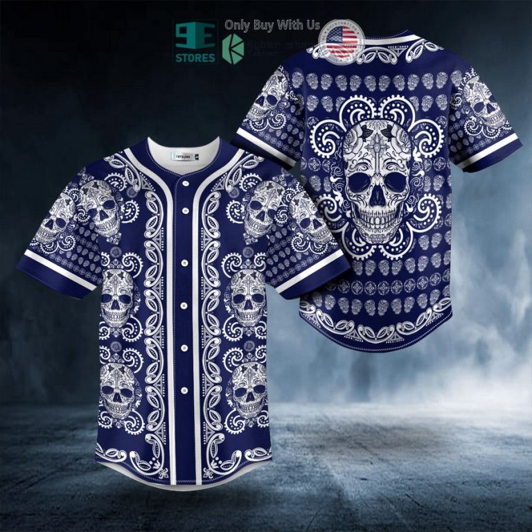 paisley pattern of white sugar skull head baseball jersey 3 45051