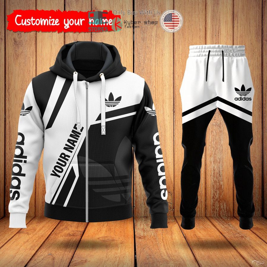 personalized adidas black white zip hoodie long pants 1 88530