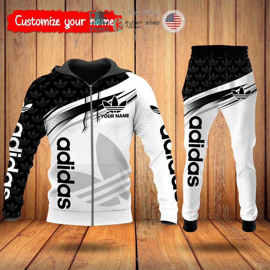 personalized adidas logo black white zip hoodie long pants 1 44455