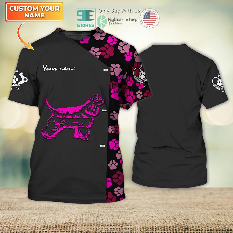 personalized amerikansk cocker spaniel paw dog groomer pet groomer uniform pink salon pet 3d shirt 1 15069