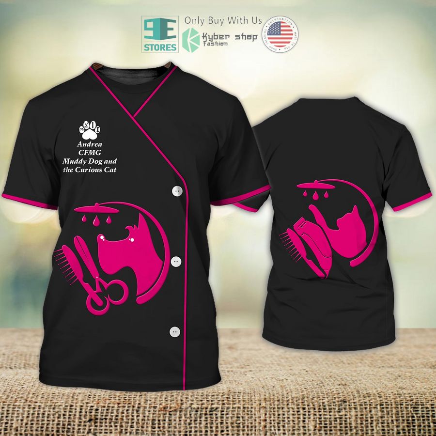 personalized andrea dog groomer pet groomer uniform pink black 3d shirt 1 43367