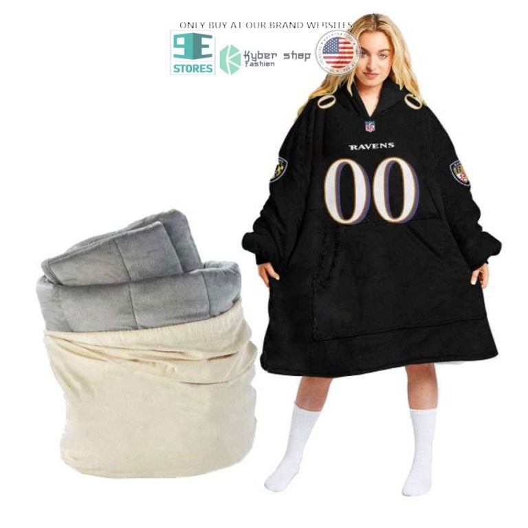 personalized baltimore ravens black sherpa hoodie blanket 1 36200