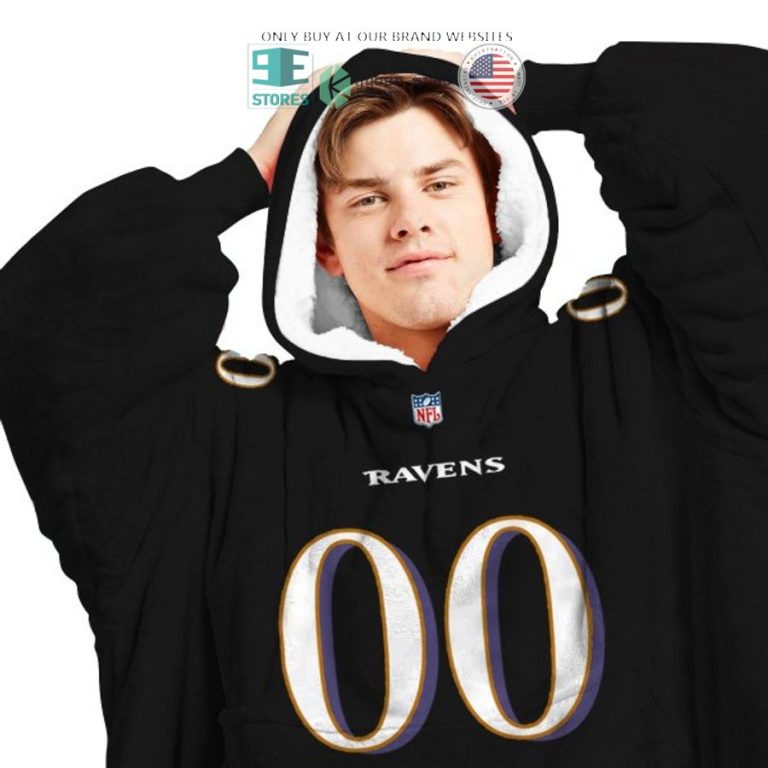 personalized baltimore ravens black sherpa hoodie blanket 3 27369