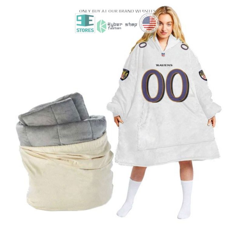 personalized baltimore ravens white sherpa hoodie blanket 2 33360