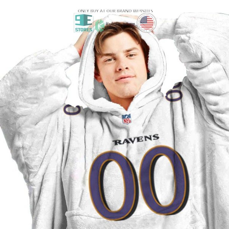 personalized baltimore ravens white sherpa hoodie blanket 3 29537