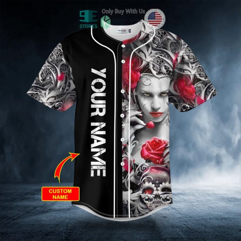 personalized beautiful rose queen sugar skull custom baseball jersey 3 41787