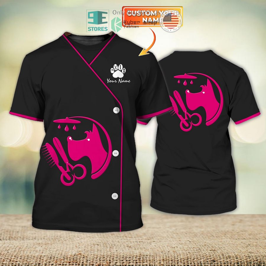personalized big my craft dog groomer pet groomer uniform pink salon pet 3d shirt 1 79552