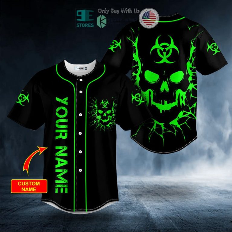 personalized biohazard symbol green flame skull custom baseball jersey 1 17755