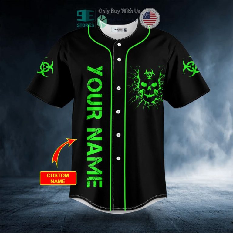 personalized biohazard symbol green flame skull custom baseball jersey 3 55369