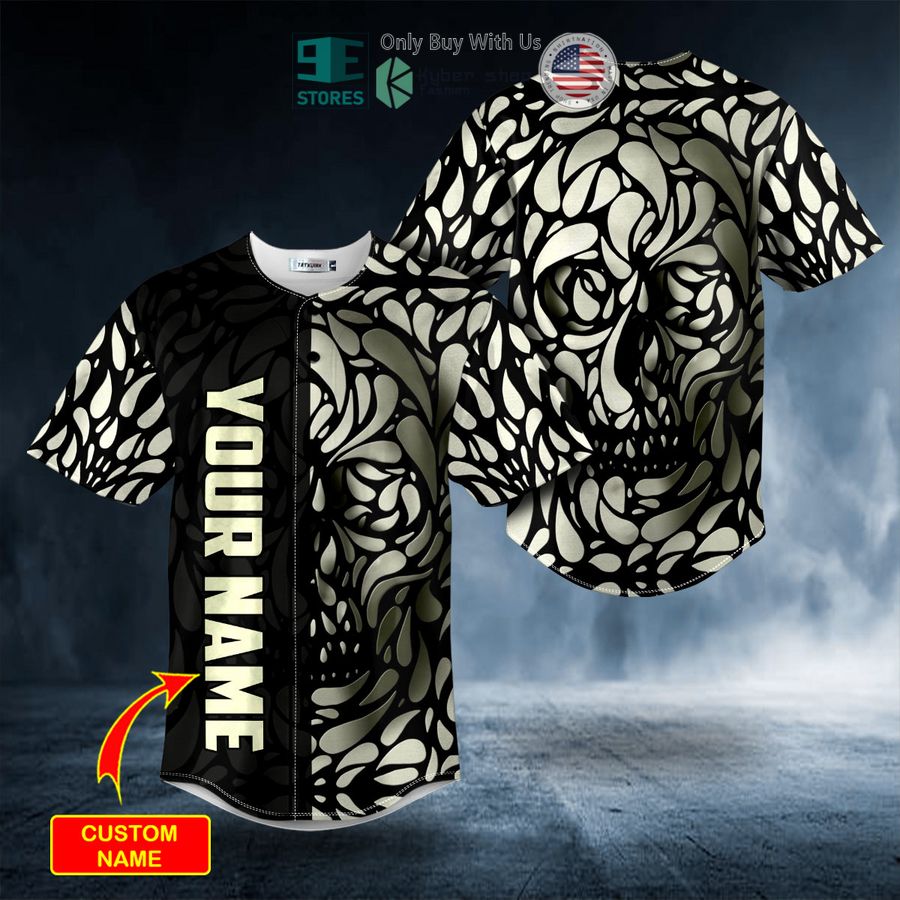 personalized black n white water drop pattern skull custom baseball jersey 1 38102