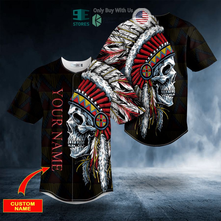 personalized black native skull custom baseball jersey 1 6553