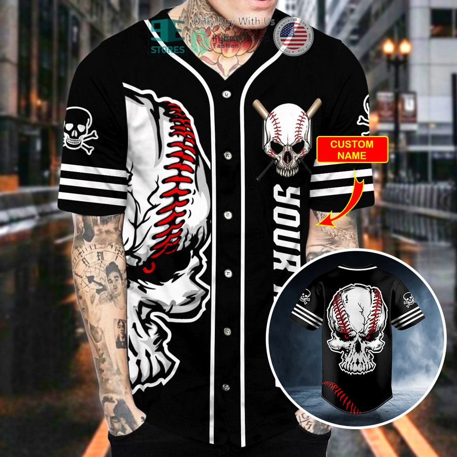 personalized black pitch a ball skull custom baseball jersey 2 49503